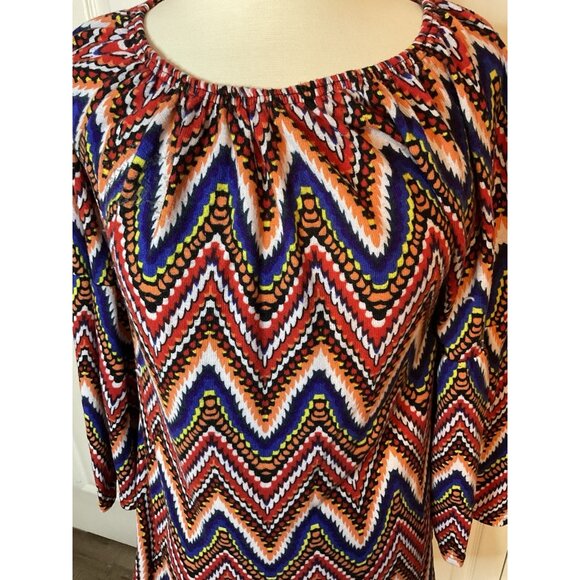 Win Win Bell Sleeve Colorful Multicolor Tunic Top Orange Red Blue Small Medium - Picture 2 of 6